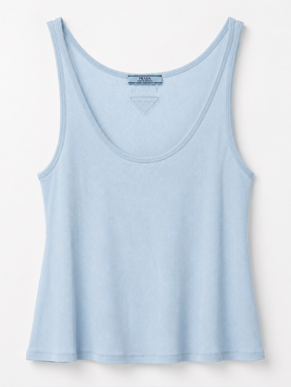 Prada Ribbed Linen Cotton Tank Top Light Blue Size 40 NWT